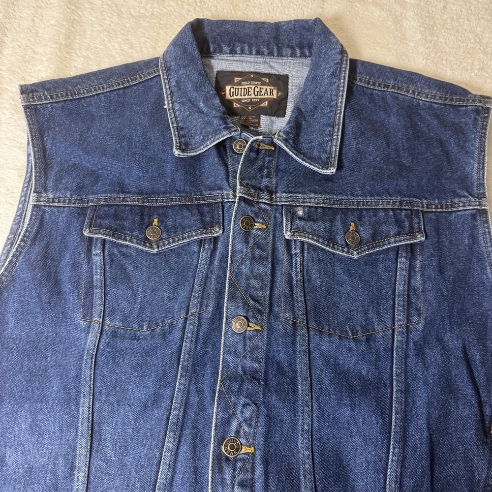 Guide Gear Men's 3XL Blue Denim Trucker Vest 100% Cotton Field Tested